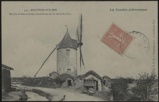 Moulin entouré de petites bourrines, sur la route du Gois / Dugleux phot.